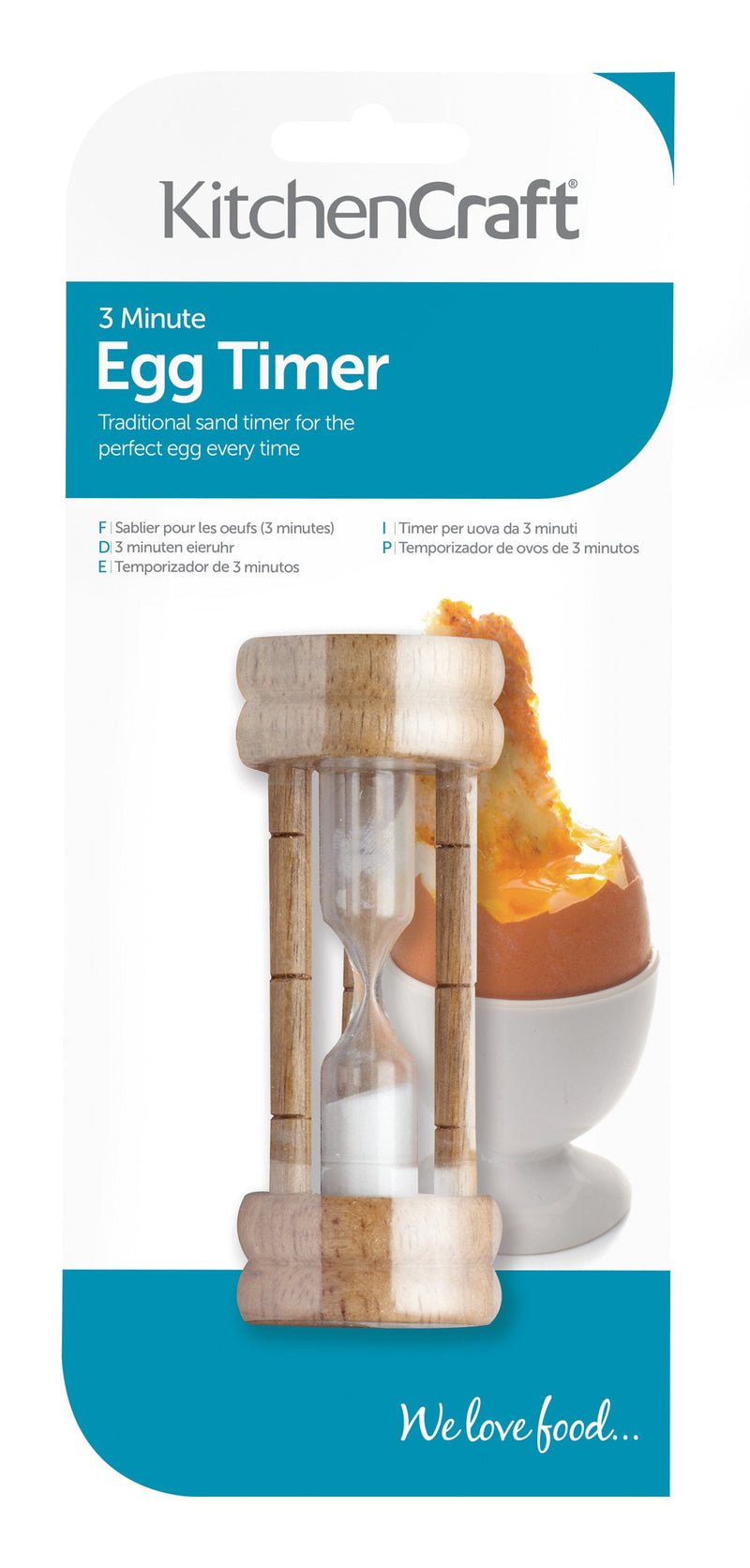 Kitchencraft Traditional Three Minute Sand Egg Timer, Blister Packed