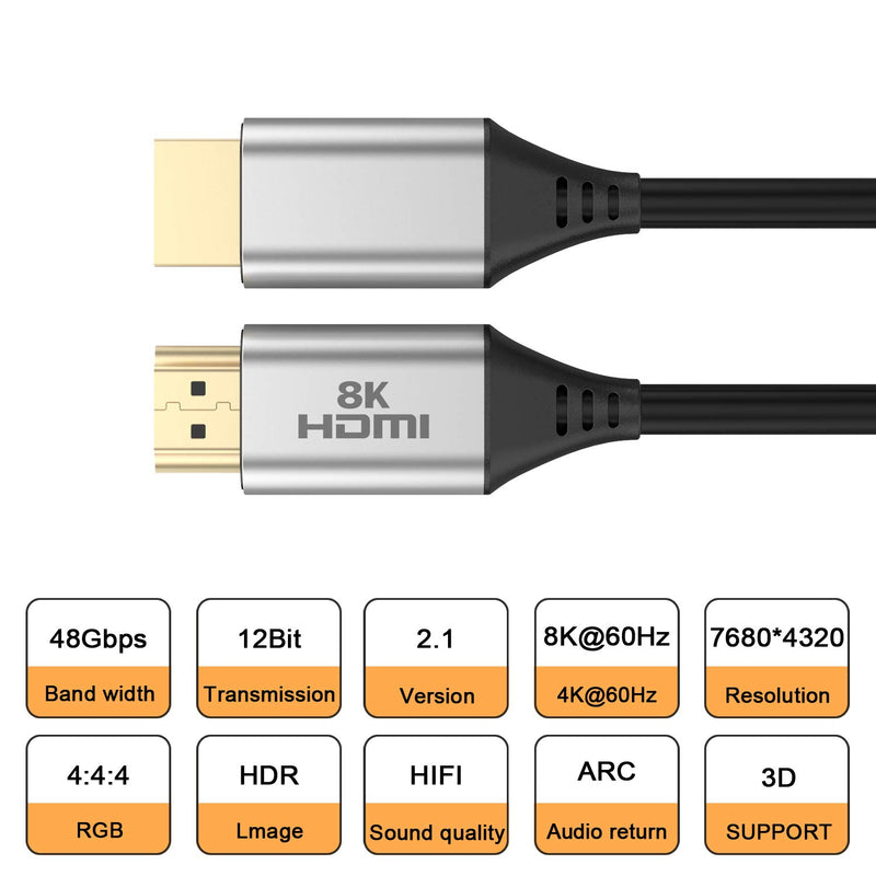 8K HDMI 2.1 Cable,Ultra High Speed 48Gbps 120Hz HDMI 2.1 Cable Compatible with Apple TV, Xbox, PS4, Projector.etc-2M/6FT 2M/6FT 8k cooper wire