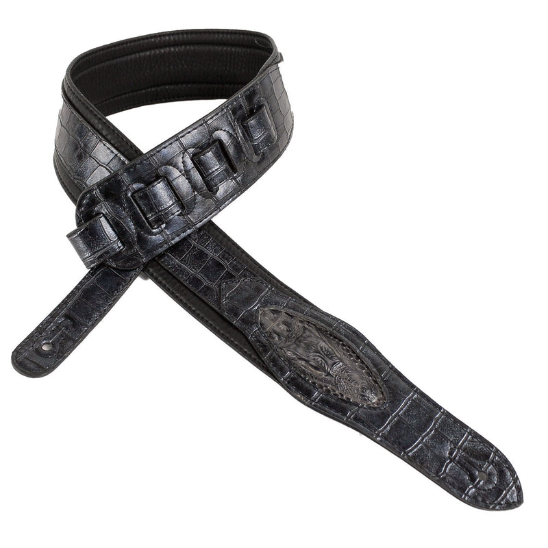 Walker & Williams SF-07 Metallic Black Alligator Pattern Strap with Gator Head