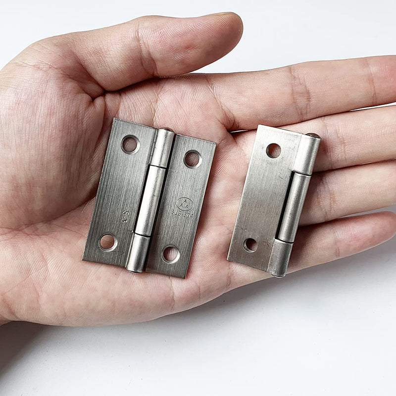 Adiyer 10pcs 304 Stainless Steel 2-inch Folding Butt Hinges Home Furniture Hardware Door Hinges for Case Lid Wooden Jewelry Box Lid (50mm x 37mm x 1.2mm) 50x37x1.2mm w Screws