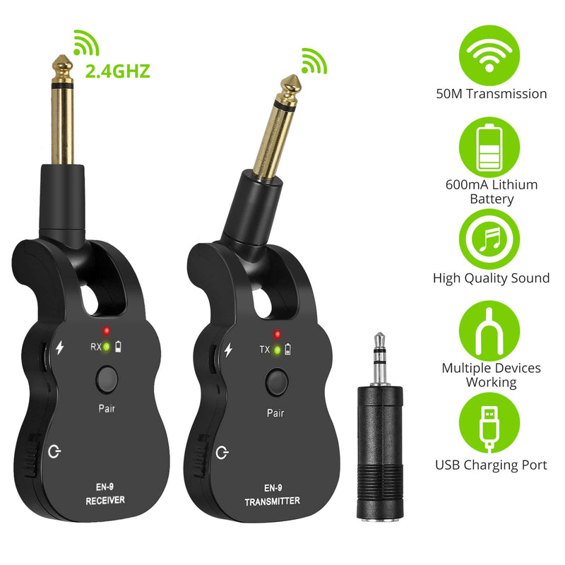 [AUSTRALIA] - LiNKFOR 2.4GHZ Wireless Guitar System Built-in Rechargeable Wireless Guitar Transmitter Receiver Support 6 Channels Audio Transmitter Receiver for Electric Guitar Bass 