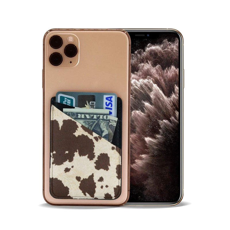 Phone Card Holder Cow Fur Print Premium Leather Phone Card Holder Stick On Wallet for Back of iPhone,Android and All Smartphones