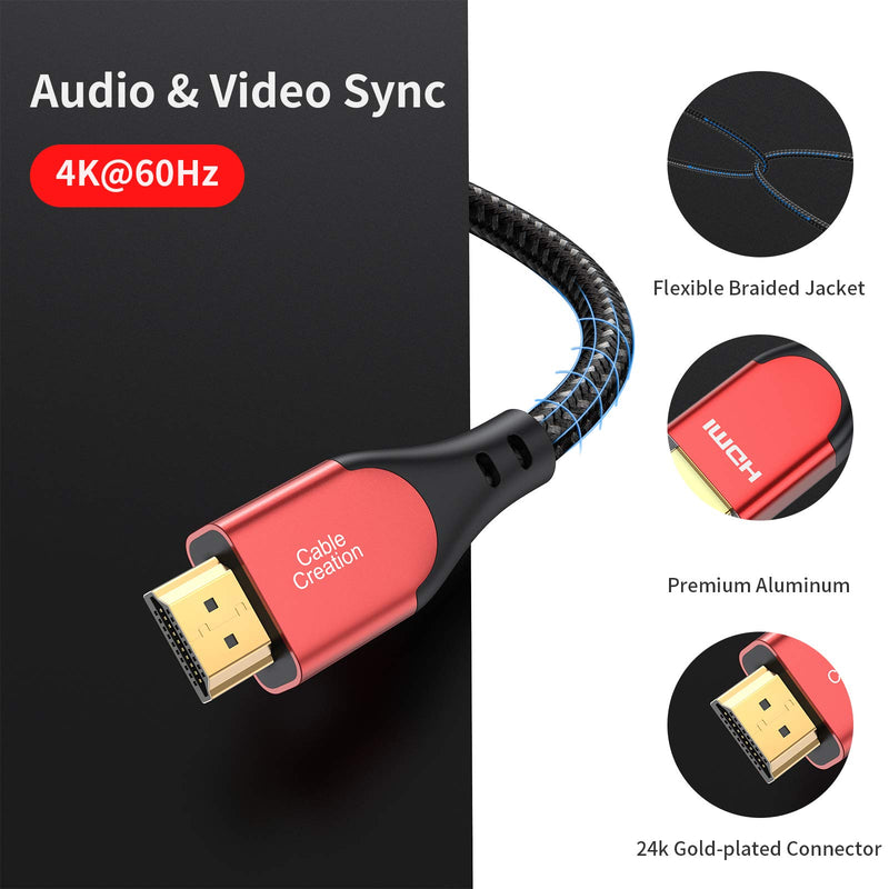 HDMI Cable 4K@60Hz 6.6 ft, CableCreation HDMI 2.0 Cable, High-Speed 18Gbps, 4K HDR, 3D, 2160P, 1080P, Ethernet Support, Compatible with UHD TV, PS5/PS4, Xbox One, Blu-ray, PC, Projector and More 6.6ft Red