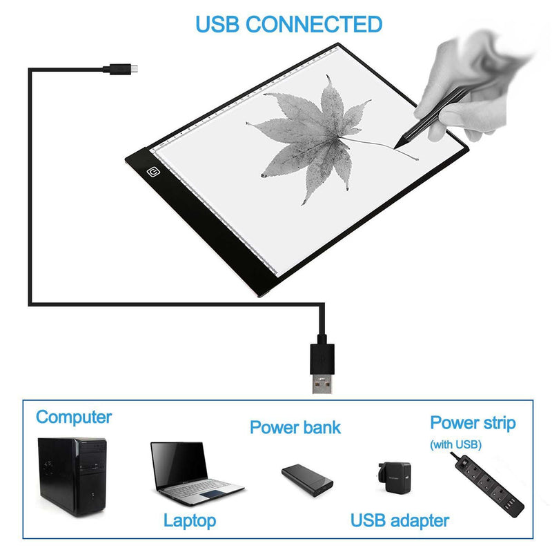 A4 Light Box Tracer with Scale | Ultra-Thin USB Powered Portable Dimmable Brightness LED Artcraft Tracing Light Pad | Light Box for Artists Drawing Sketching Animation 5D Diamond Painting A4 w/ Scale