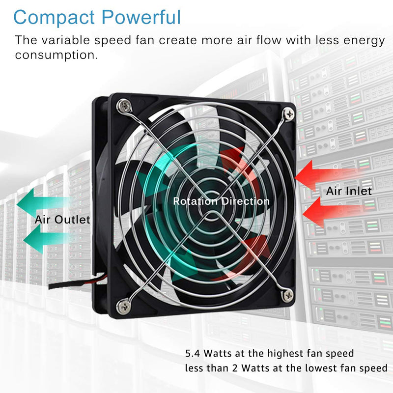 GDSTIME 120mm AC 110V 220V DC 12V Powered Fan with Speed Control, for Receiver Amplifier DVR Playstation Xbox Component Cooling 1225 w/ Speed Controller