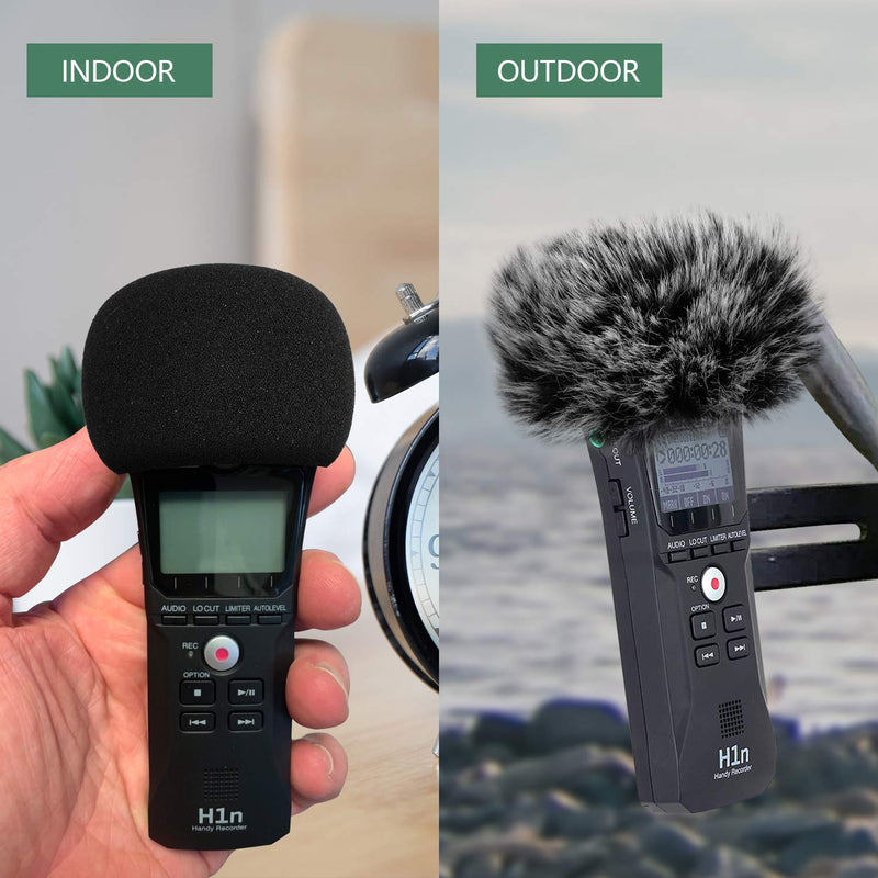 [AUSTRALIA] - ChromLives Microphone Windscreen, Furry Windscreen Muff Wind Cover + Foam Microphone Windscreen Cover Compatible with Zoom H1 H1n Apogee Mic and More, Furry & Foam 2Pack windscreen for h1 