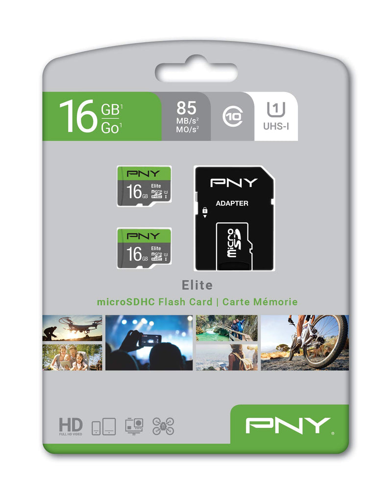 PNY 16GB Elite Class 10 U1 MicroSDHC Flash Memory Card 2-Pack FLASH CARD - 2 PACK