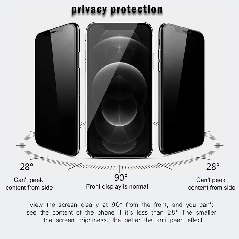 QHOHQ 2 Pack Privacy Screen Protector for iPhone 12 Pro 6.1" with 2 Packs Camera Lens Protector,Full Screen Tempered Glass Film,9H Hardness Anti-Shatter, Anti Spy, Touch Sensitive - Case Friendly