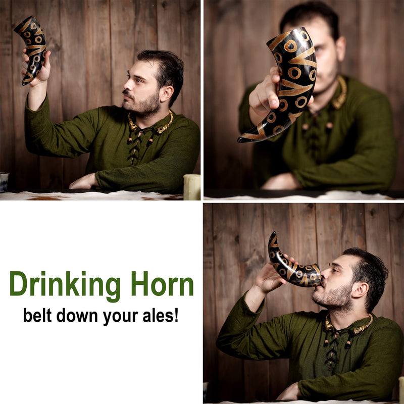 Lord of Battles Drinking Horn with Genuine Leather Holder Handcrafted from Ox Horn