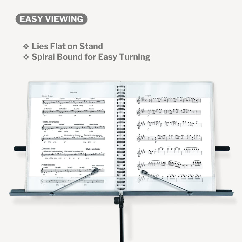CRANBURY Sheet Music Folder 8.5x11 Binder - (Black), Spiral Bound Lies Flat with Writable Pages, Sheet Music Organizer for 8.5 x 11 Music Sheets, Easy Page Turn, 24 Pockets Display 48 Pages 1 Pack 8.5x11" Black