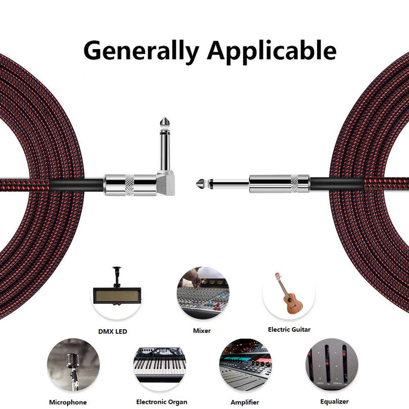 OTraki Guitar Cable 10ft 6.35mm 1/4" 2 Pack Braided Noiseless 3 Meter Guitar Amp Lead L Shaped 90 Degrees Jack Straight to Right Angle Instrument Cord for Electric Guitar Bass Keyboard