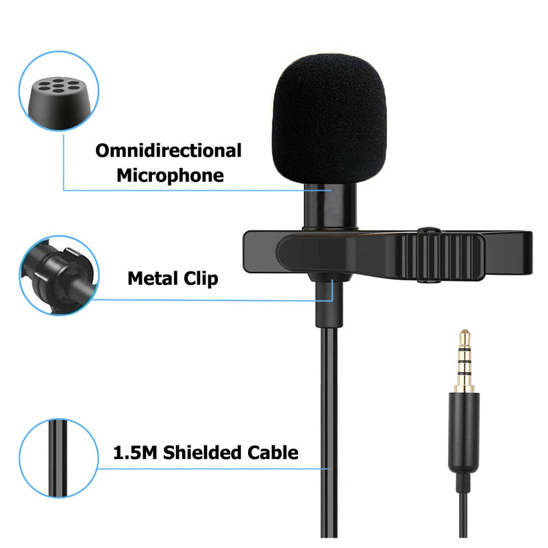 [AUSTRALIA] - Professional Lavalier Microphone, 2 Pack Lapel Microphone, Omnidirectional Mic with Easy Clip on System, Noise Reduction Lapel Mic for iPhone, Android, PC, Interview, YouTube, Recording 