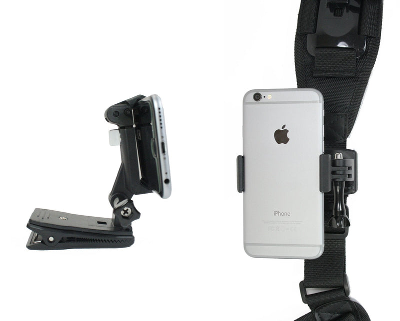 Action Mount Wearable Backpack Clip and Phone Holder Setup. Compatible Mount System with Wearable Battery Pack, and Sport Camera. Wear Your Device While Hiking/Traveling. (Backpack Clip/Phone Mount) Backpack Clip/Phone Mount