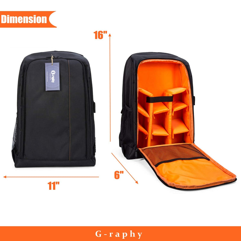 G-raphy Camera Bag Backpack Photography Backpack with Laptop Room / Tripod Holder for DSLR SLR Cameras / Mirorrless Cameras and other accessories Orange