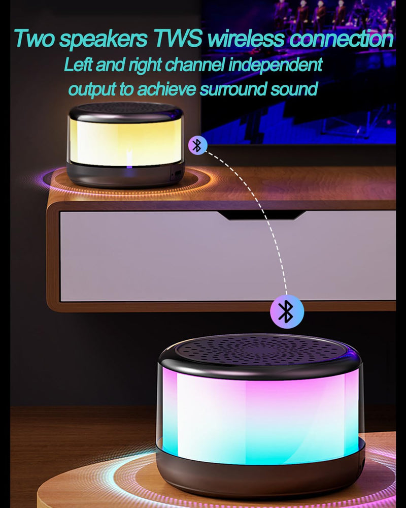 Portable Bluetooth Speaker with Lights, Night Light LED Wireless Speaker, Magnetic Waterproof Speaker, Multicolor LED Auto-Changing,TWS,Perfect Mini Speaker for Shower, Home, Outdoor