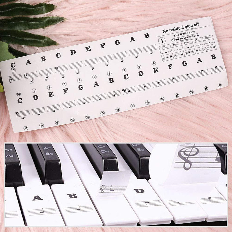 Piano Keyboard Stickers Specially for 88/61/54/49/37 Key,Black Piano Stickers Transparent Removable Piano Keyboard Letters for Beginners and Kids