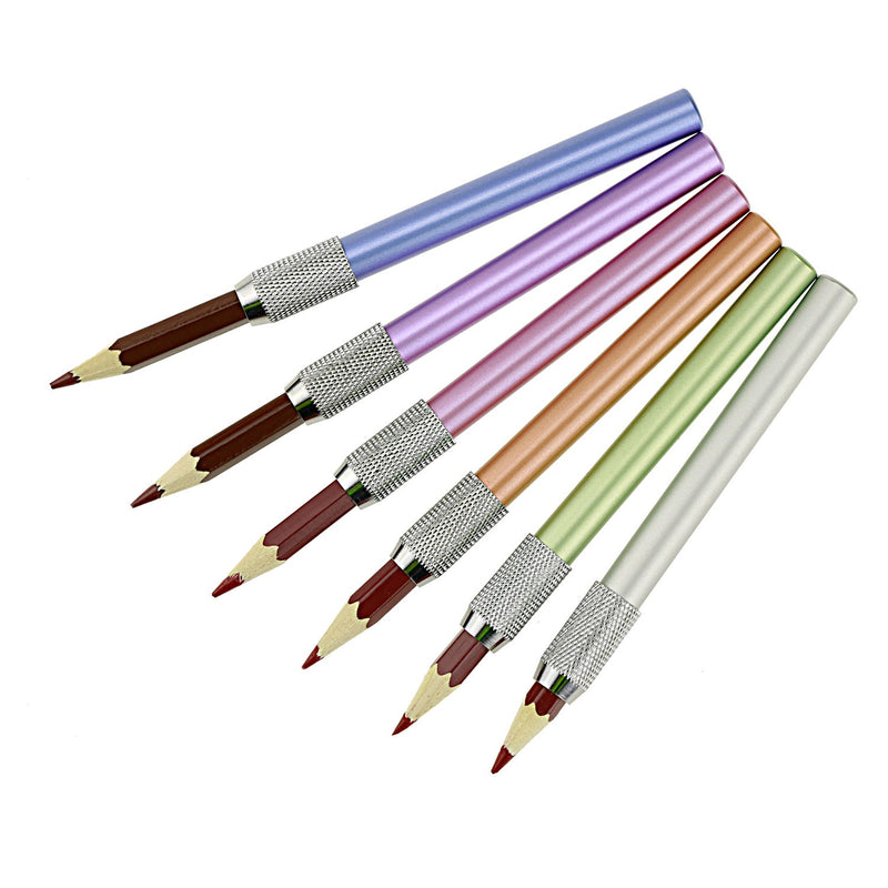YOUSHARES Aluminum Assorted Colors Pencil Lengthener – Pencil Extender Holder for Colored Pencils in Regular Size (6 Pcs)