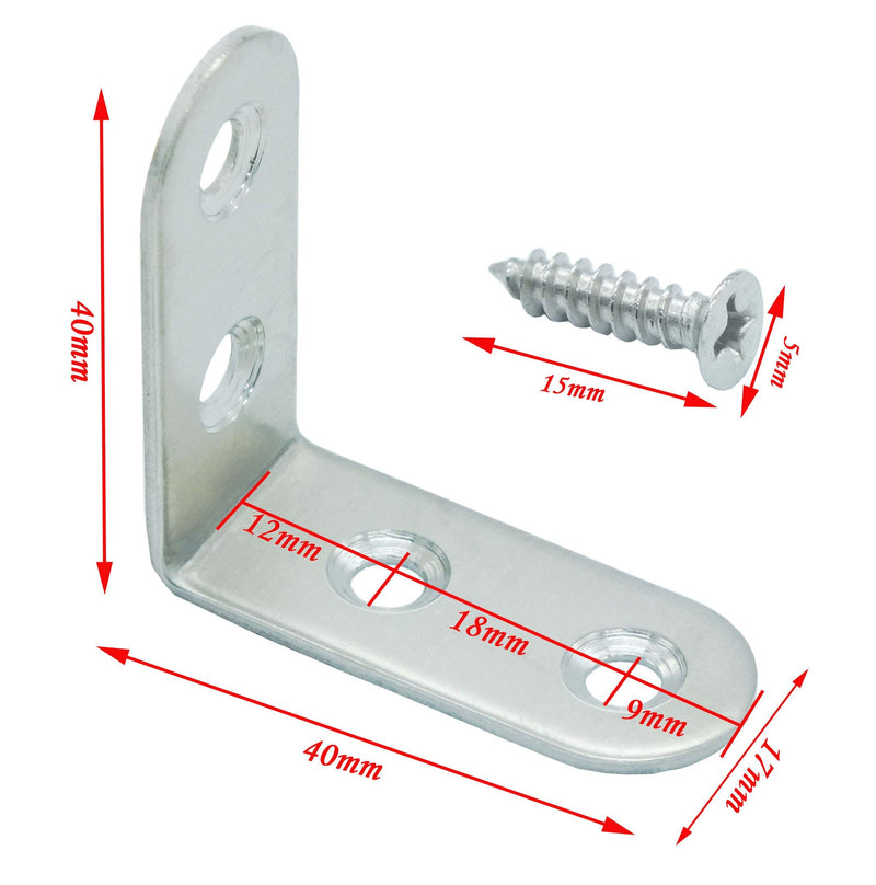 Zhengrun20-Pack, Stainless Steel Angle Codes 90 Degree Stainless Steel Corner Brace Right Angle Bracket"L" Brackets Corner Brace for Wood, Furniture, Shelves