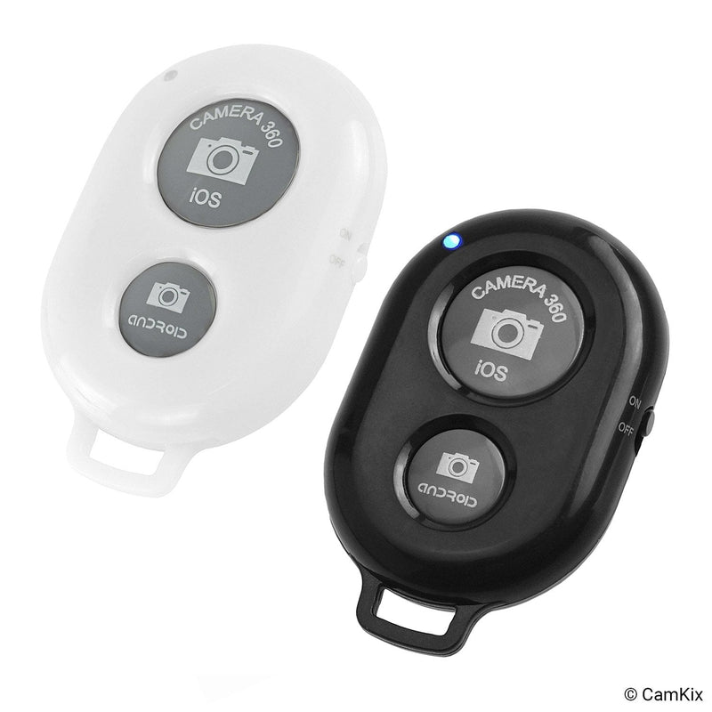2X CamKix Camera Shutter Remote Control with Bluetooth Wireless Technology - Black+White - Lanyard with Detachable Ring Mount - Pictures/Video Wirelessly at 30 ft Compatible with iPhone/Android Black & White - 2 pack