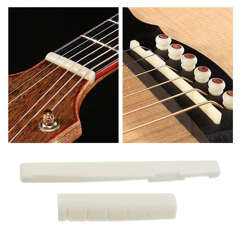 2 Pairs of Bone Bridge Saddles 72mm Nuts 43mm Replacement with 4pcs Sand Paper Fit for 6 String Acoustic Folk Guitar Parts Ivory Oxen Bone