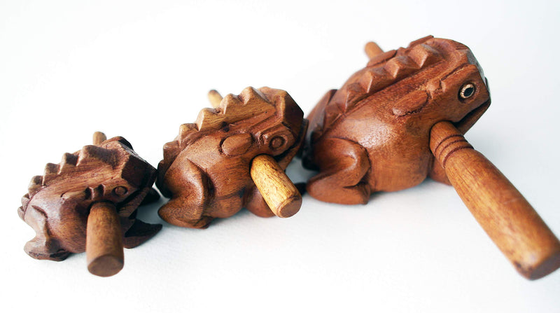 Guiro Percussion Musical Instruments Wooden 3 Piece, Set of 3 Natural Wood Güiro Frog 10-8-5 cm.