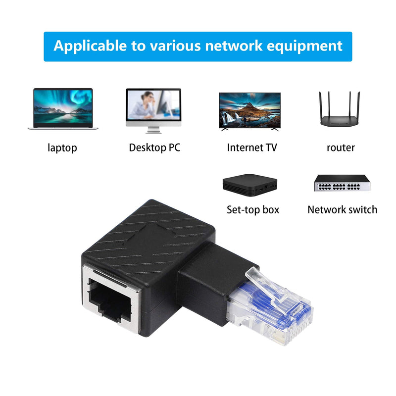 [AUSTRALIA] - RIIEYOCA 90 Degree Ethernet Adapter,Left Angle RJ45 Male to Female Extension Cat6 LAN Network Connector,for Computers, Laptops, Routers(2-Pack) Left Angle 