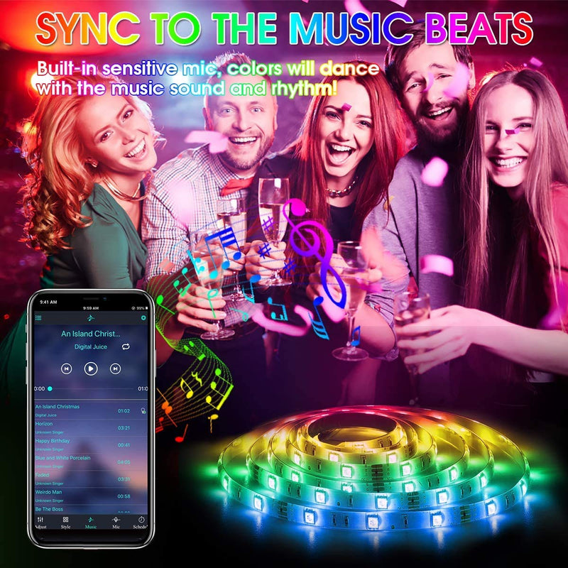 [AUSTRALIA] - Smart RGB LED Strip Lights, 32.8ft Waterproof Outdoor Strips Bluetooth Tape Light 300 LEDs SMD5050 Music Sync Color Changing, Phone APP Controlled for iOS & Android Home Party Kitchen Christmas Decor Black 