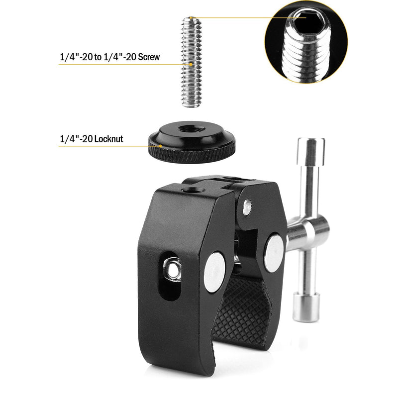 ChromLives Super Clamp Photography Camera Crab Clamp with 1/4''-20 to 1/4'' 20 Screw Converter for 15mm Rods/Lights/Umbrellas/Shelves/Cross Bars and More
