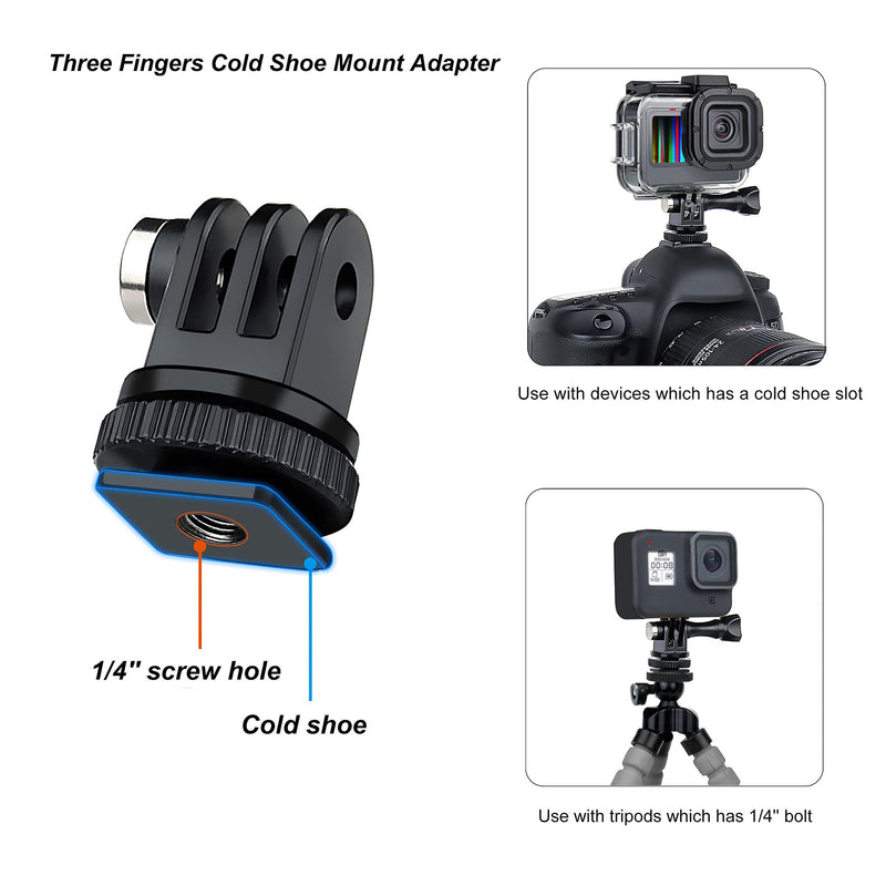SOONSUN Tripod Mount Adapter, 1/4 - 20 Screw Adapter, Tripod and Cold Shoe Mount Convert Adapter Compatible with GoPro Max Hero 10 9 8 7 6 5 4 3 2, DJI OSMO Action Camera, Digital and DSLR Cameras