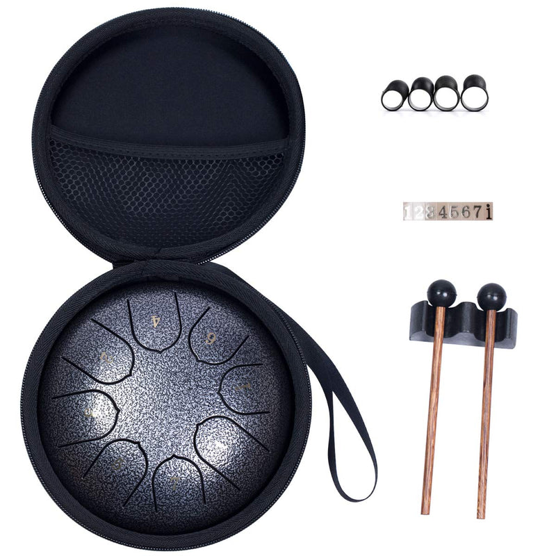 Steel Tongue Drum Tank Drum Standard 8 Key 8 Notes 6 Inch Percussion Instrument with Drum Mallets and Carry Bag (8 notes, Vintage Silver)