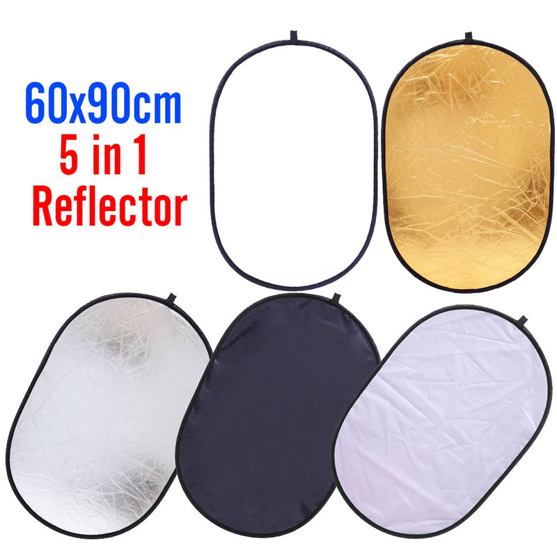 5-in-1 Oval Light Reflector 24 x 35 inch (60 x 90cm) Portable Collapsible Photography Studio Photo Camera Lighting Reflectors/Diffuser Kit with Carrying Case
