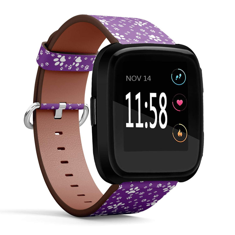 Compatible with Fitbit Versa/Versa 2 / Versa LITE - Quick Release Leather Wristband Bracelet Replacement Accessory Band - Paws Purple Paw