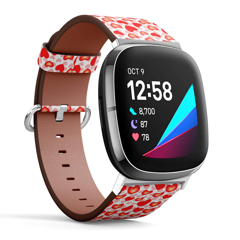 Q-Beans Replacement Leather Watch Band, Compatible with Fitbit Versa 3 and Fitbit Sense - Valentine Hearts