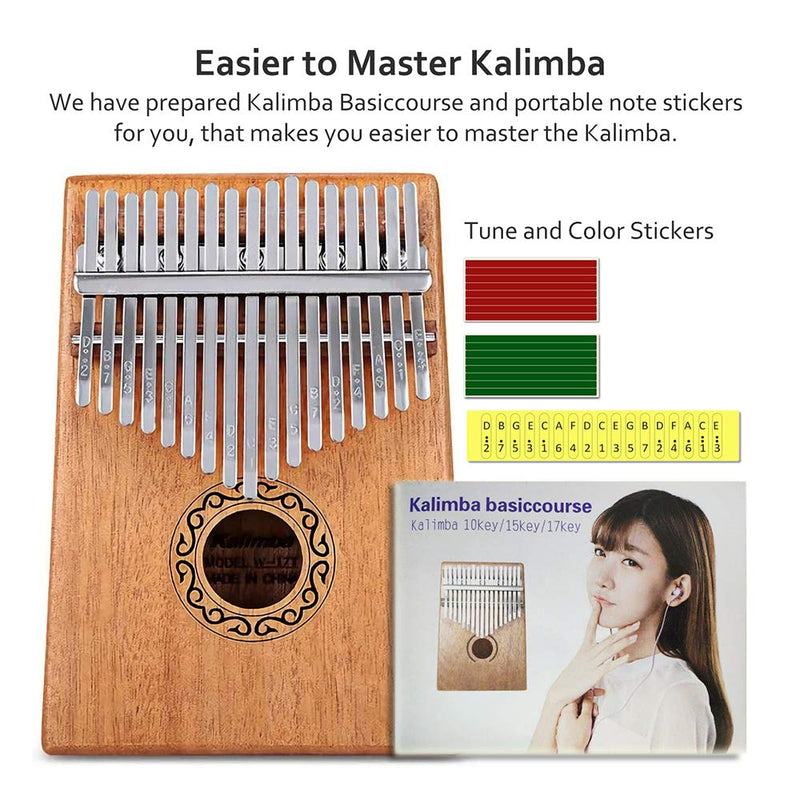 Kalimba 17 Keys Thumb Piano, Natural Wood, with basic course Tune Hammer, for Adult Kids Beginners, for Gifts