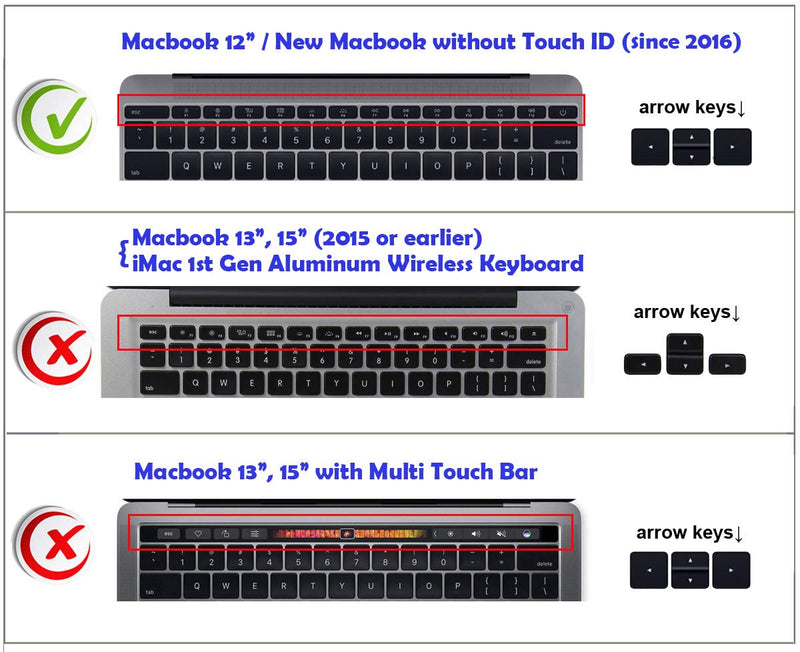 XSKN Hebrew Silicone Keyboard Skin Cover for MacBook Pro 13 (2016 Model A1708, Flat Key, No Touch Bar) and MacBook 12 (2015 Model A1534), US EU Version (Black) Black