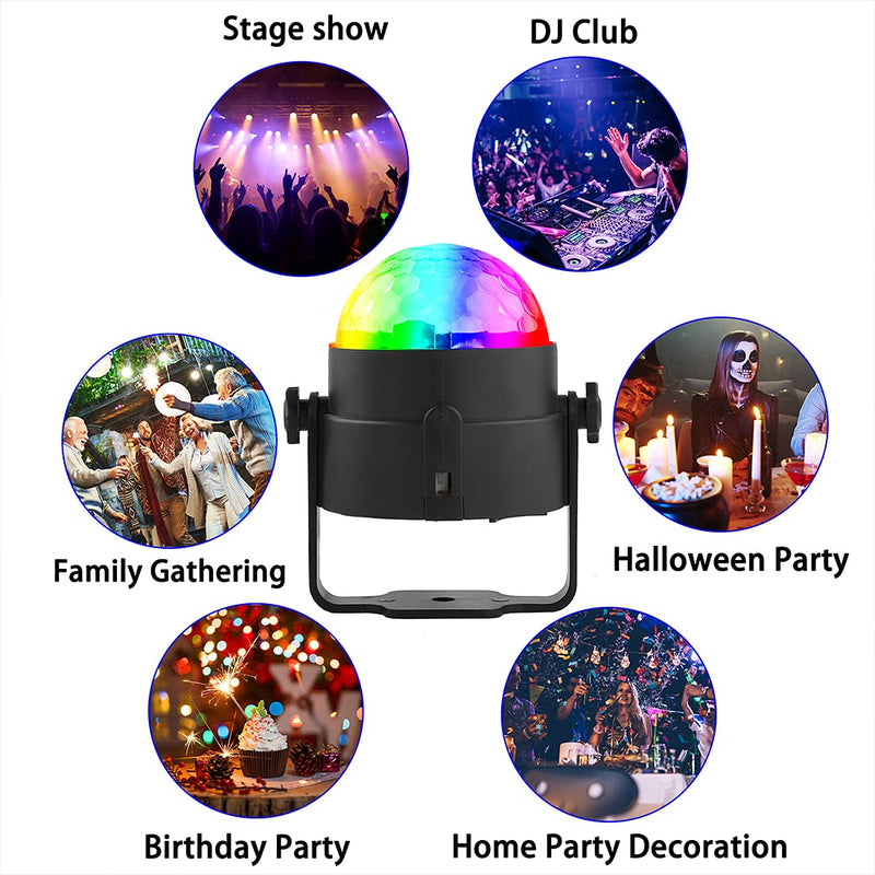 Disco Lights, Mini Disco Ball LED Party Lamp Music Controlled Disco Light Effects DJ 360° Rotating Ball Lights 3W RGB Stage Lights with Remote Control for Home Parties Birthday KTV Party Christmas 1