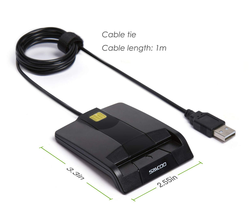 saicoo DOD Military USB Common Access CAC Smart Card Reader, Compatible with Mac Os, Win (Horizontal Version) CAC Card reader V1