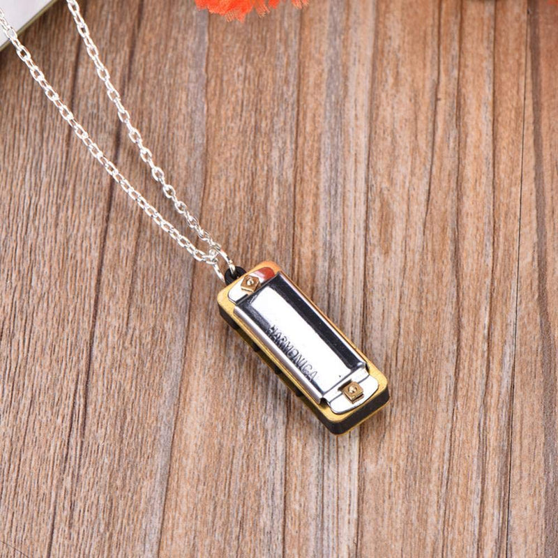 Bnineteenteam Mini Harmonica Necklace,Portable 4 Hole 8 Tone Necklace Music Instrument Musical Necklace Toy silver