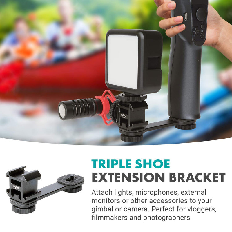 Movo VB05 Triple Shoe Extension Video Bracket - Attach Lights, Microphones, Monitors, Other Accessories to Your Gimbal Stabilizer, Smartphone Video Rig, DSLR Camera for Vlogging, Filming, Photography