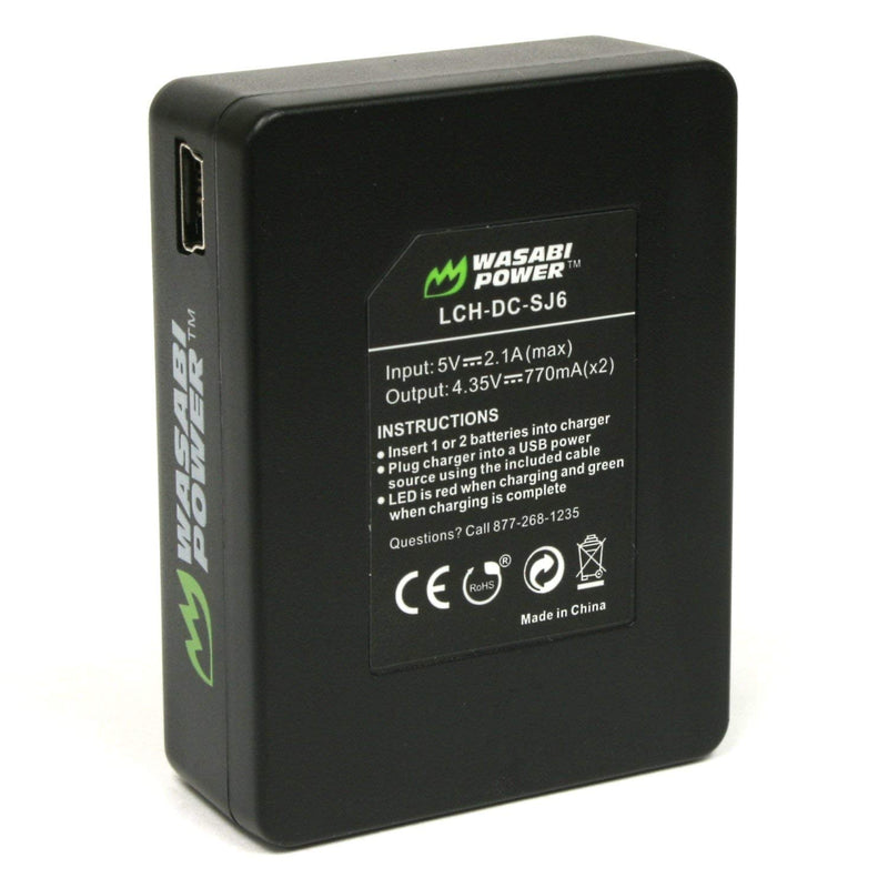 Wasabi Power Battery (2-Pack) and Dual USB Charger for SJCAM SJ6, SJ6 Legend