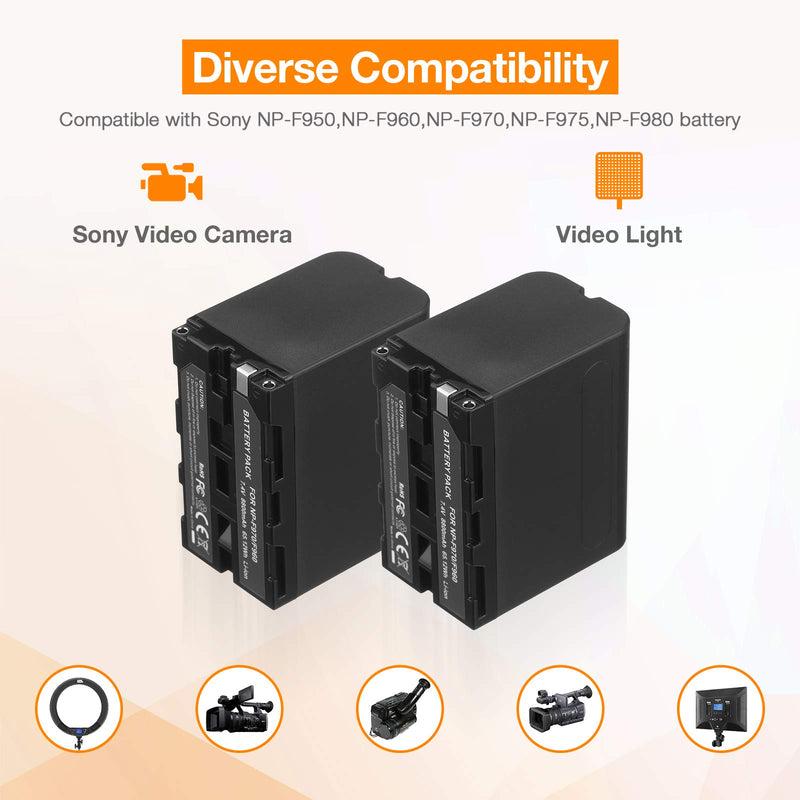 NP-F970 Battery and Dual USB Fast Charger for Sony NP-F970 F930 F950 F960 F550 F530 F330 F570 Battery, for Sony Handycams, NW CN160 CN-216 LED Light, NW 759 74K 760 Feelworld,759 74K 760 Field Monitor