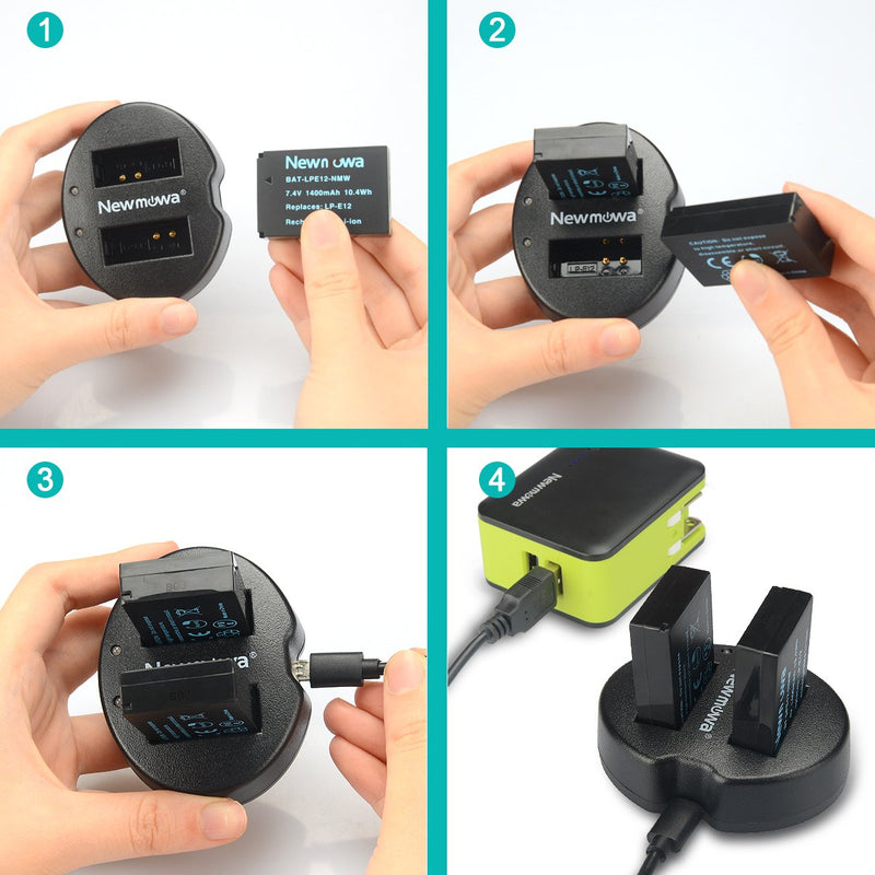 Newmowa LP-E12 Replacement Battery (2-Pack) and Dual USB Charger for Canon LP-E12 and Canon EOS M M2 M10 M50 M100 M200 EOS 100D EOS Rebel SL1 EOS KISS X7 PowerShot SX70 HS