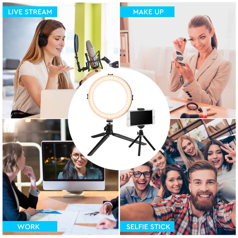 LED Ring Light 8 Inch - Desk Makeup Ring Light for Photography, Shooting with 3 Light Modes & 10 Brightness Level with Tripod Stand, Ball Head & Phone Clip for Live Streaming&YouTube Video 8 Inch KIT