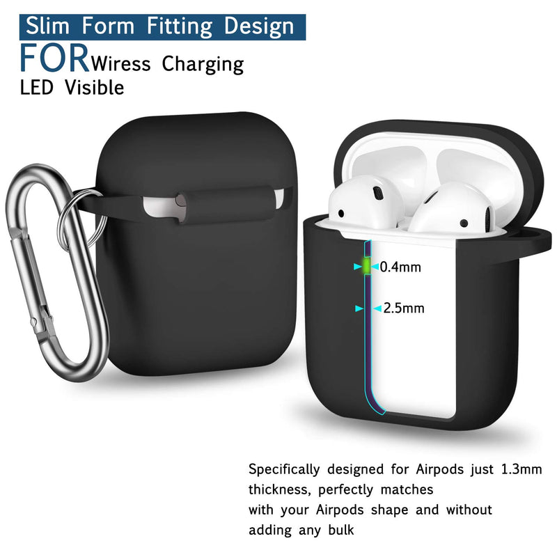 AirPods Case Cover with Keychain, Full Protective Silicone AirPods Accessories Skin Cover for Women Girl with Apple AirPods Wireless Charging Case,Front LED Visible-Black A-Black