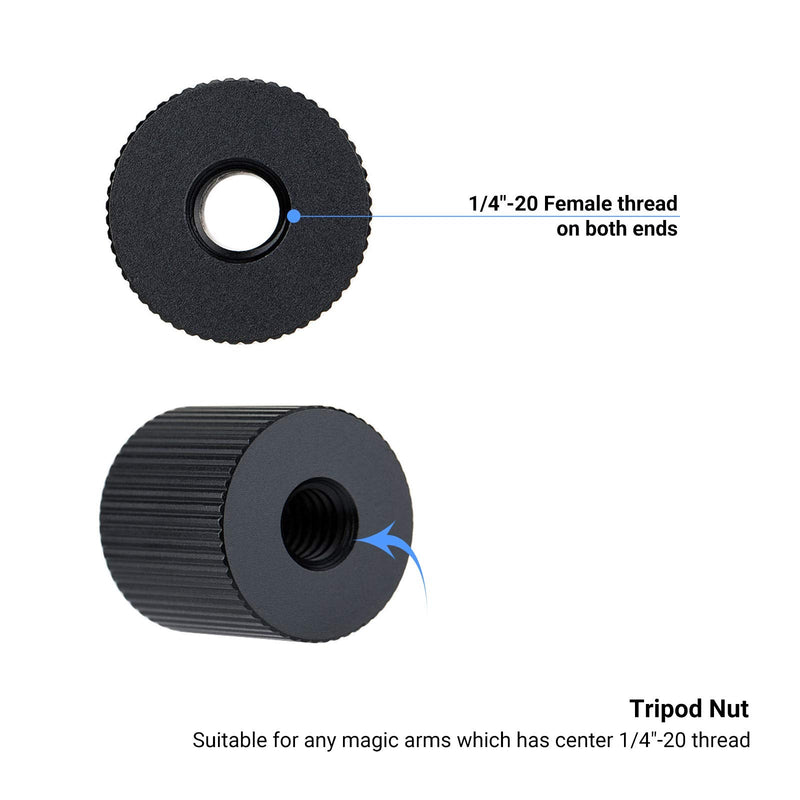 (2 Pack) Metal Tripod Nut with Standard Center 1/4"-20 Thread, Connection Nut for Articulating Friction Arms Tripod Rigs Barrel Nut