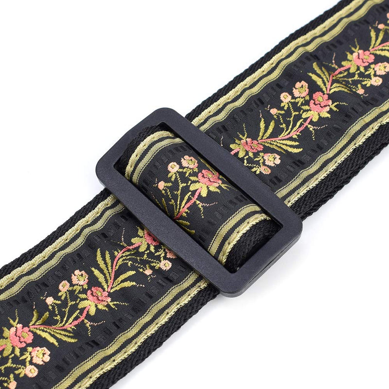 CLOUDMUSIC Guitar Strap Acoustic Electric With Jacquard Woven Patterns For Men Woman(Rosy Flowers In Black) Rosy Flowers In Black