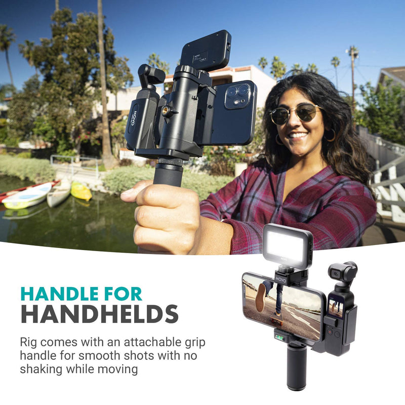 Movo OPR-50GL Video Rig Compatible with The DJI OSMO Pocket - Includes Universal Smartphone Mount, Grip Handle, and LED Video Light - OSMO and Smartphone Video Rig with High Power LED Light Bundle