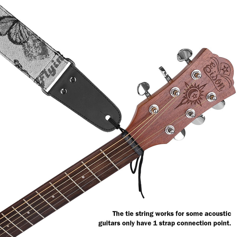 Guitar Strap with Leather Ends and Pick Pocket for Electric Bass Guitar and Ukulele Acoustic Linen Style 2" Width, with Free Picks and Strap Saver Blocks (Linen Brown)