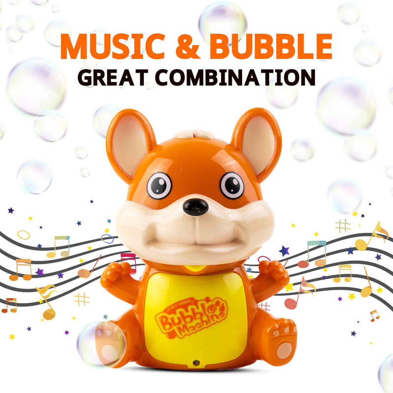 Toysery Professional Bubble Machine for Kids, Leakproof Bubble Blower Machine with Led Light and Music, Bubble Maker with Bubble Refill Solution, Automatic Bubble Machine for Parties - Squirrel