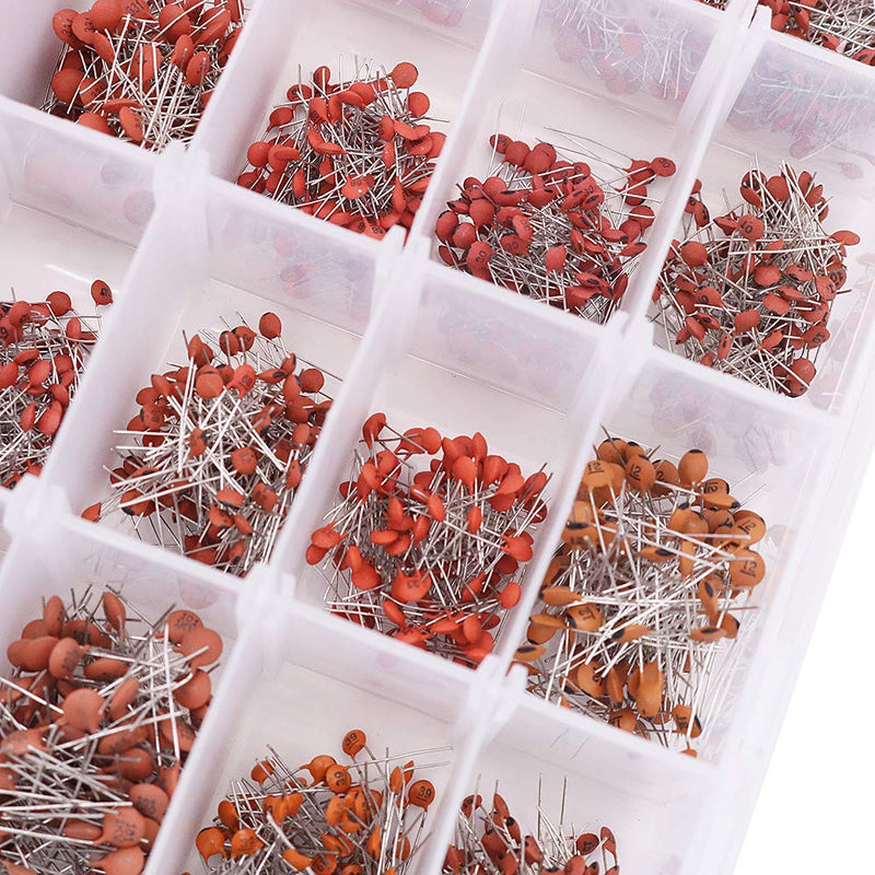 DollaTek 3600pcs 36values Each 100Pcs 1pF - 100nF Ceramic Capacitors Kit Disc 50V Assortment with Storage Box